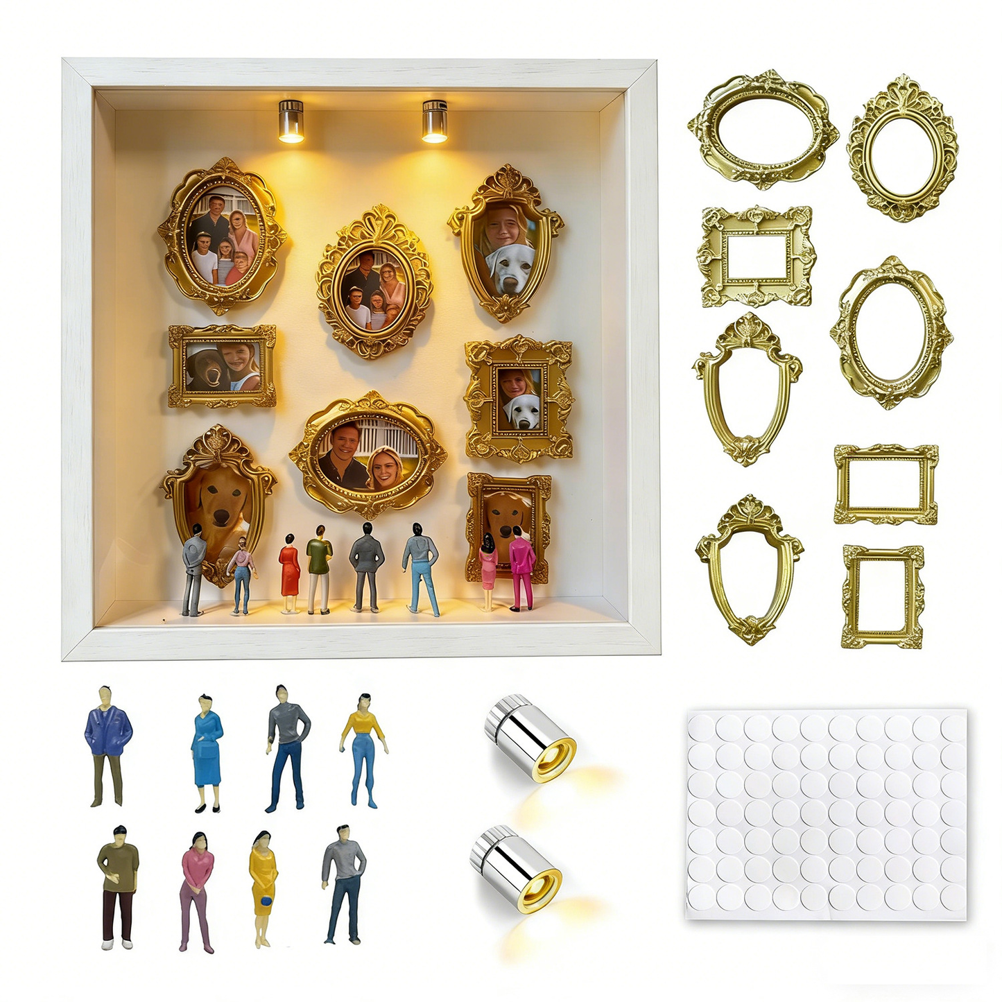DIY Mini Museum Shadow Box Kit - Customizable 3D Memory Display Frame with LED Lights, Mini Frames & Figurines for Wedding, Graduation & Gifts