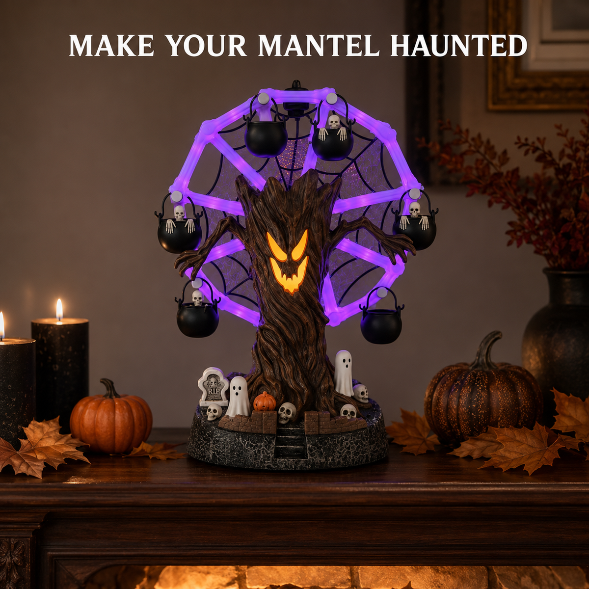 🎡 Animated Haunted Tree Ferris Wheel – Light & Sound Halloween Tabletop Decor