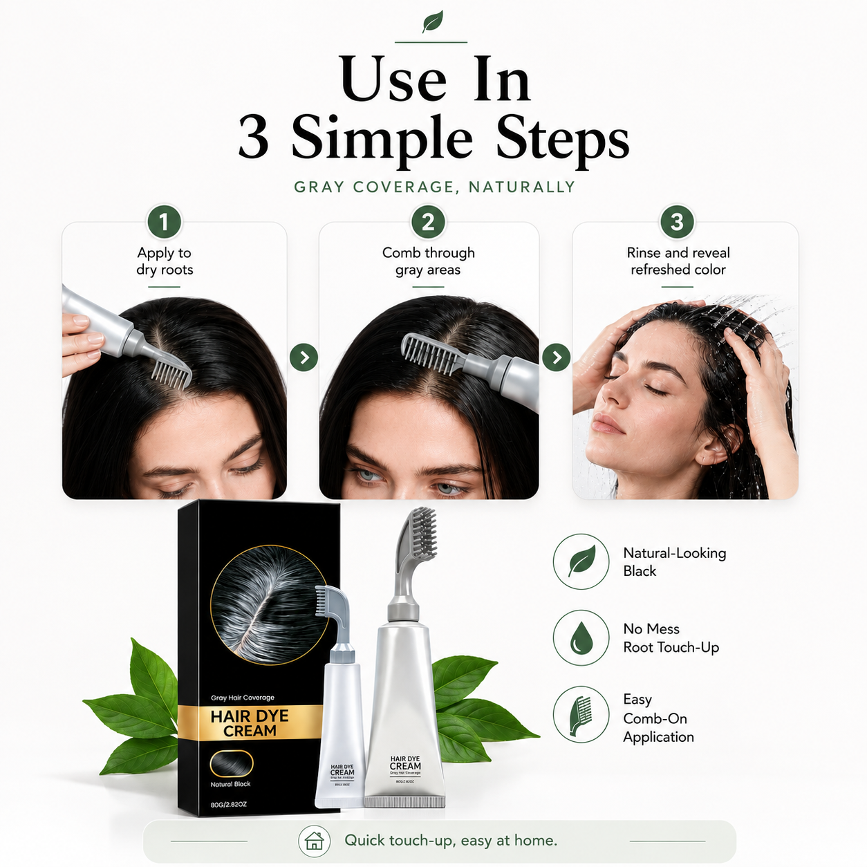🌿 Plant Gentle Gray Hair Root Touch-Up Dye Cream with Easy Integrated Comb Applicator