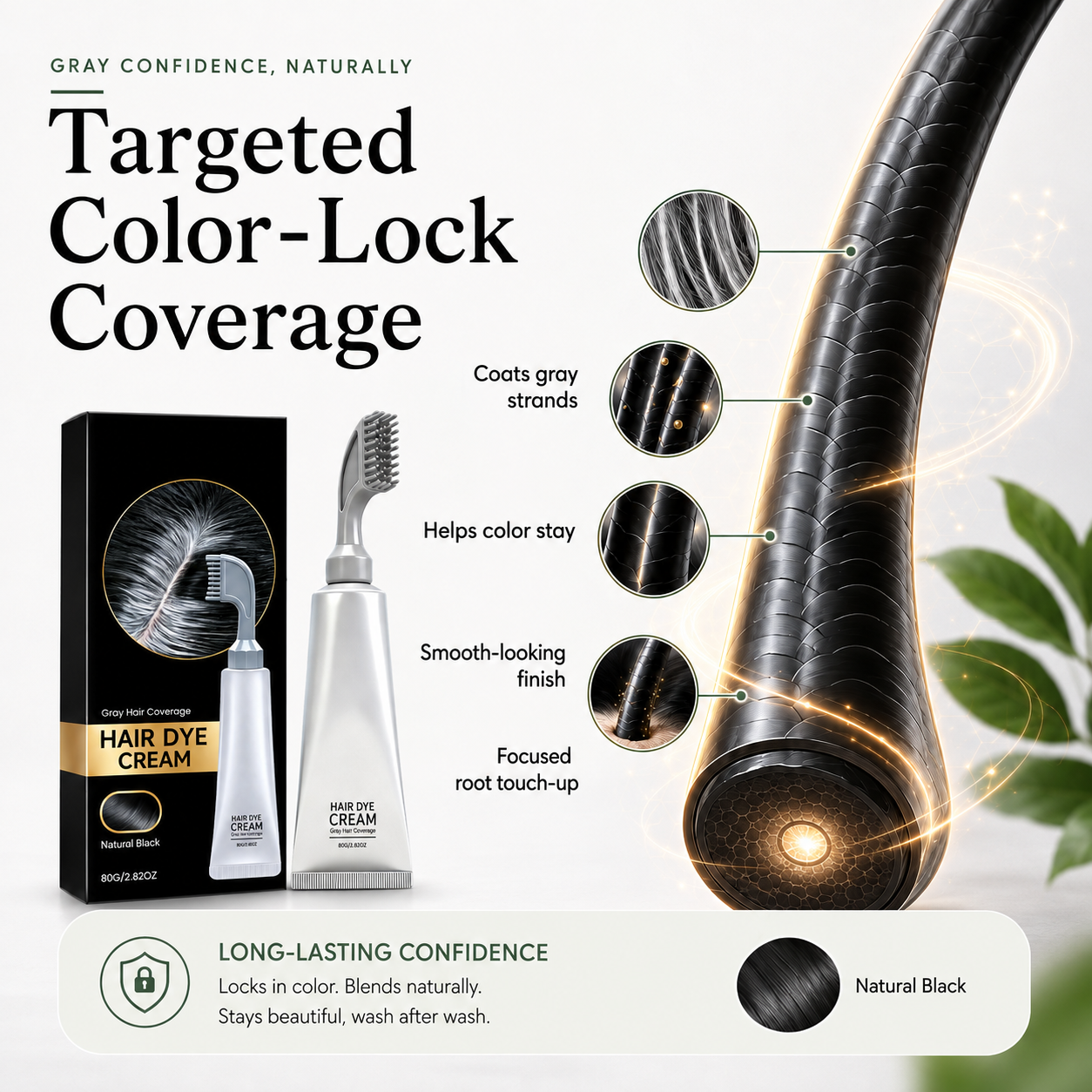 🌿 Plant Gentle Gray Hair Root Touch-Up Dye Cream with Easy Integrated Comb Applicator