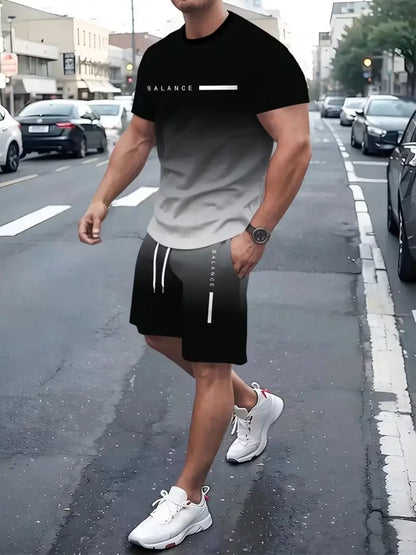 🎁 Men’s Gradient Short Sleeve Tracksuit 2-Piece Set