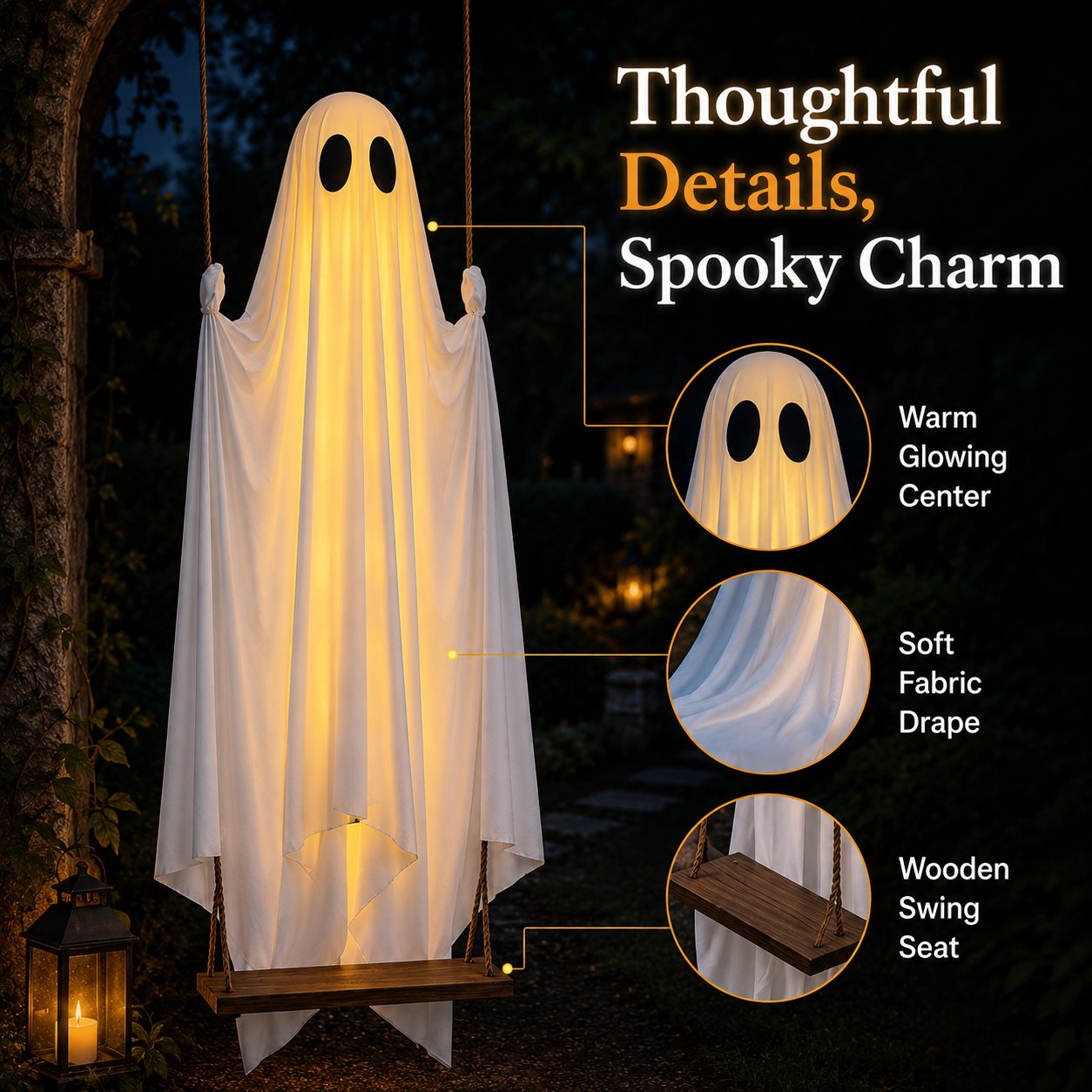 👻 Light-Up Swing Ghost – The Cutest Spooky Halloween Yard Decor 🎃