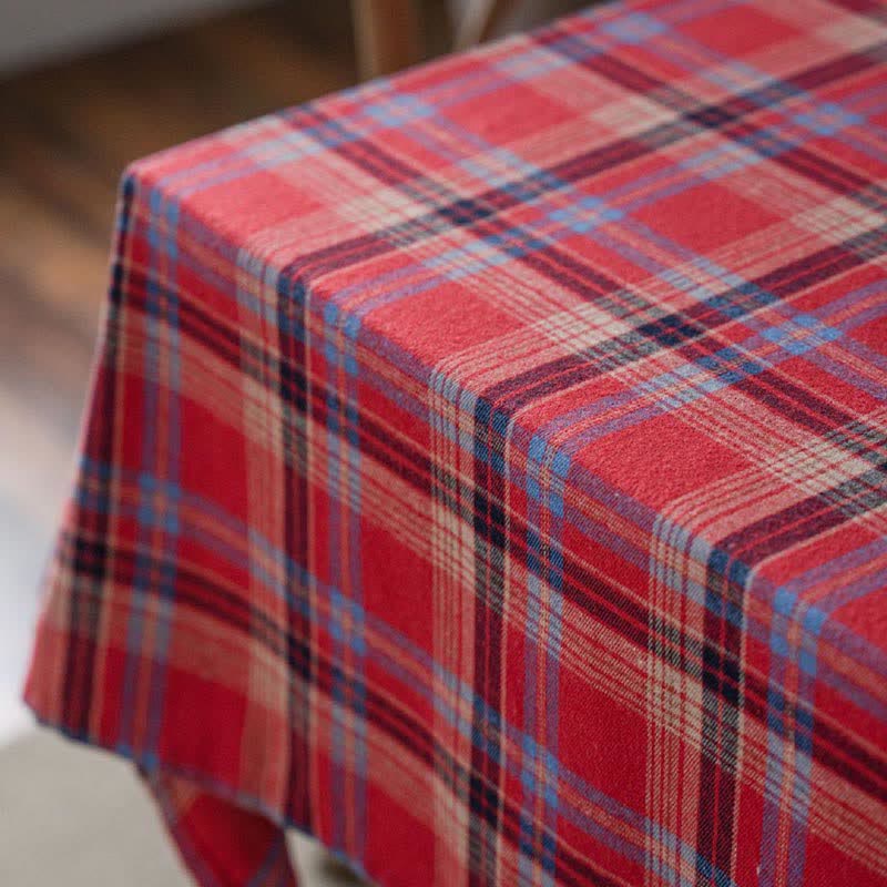 Ownkoti Classic Red Plaid Table Cover Tablecloth