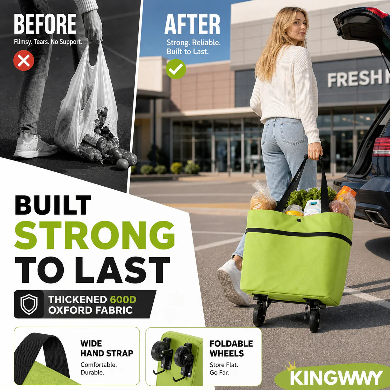 🛍️2-in-1 Foldable Shopping Cart✨