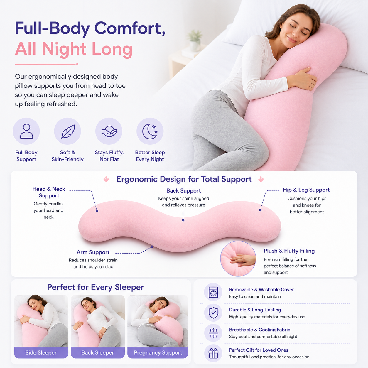 4-Point Ergonomic Support for Better Sleep Every Night