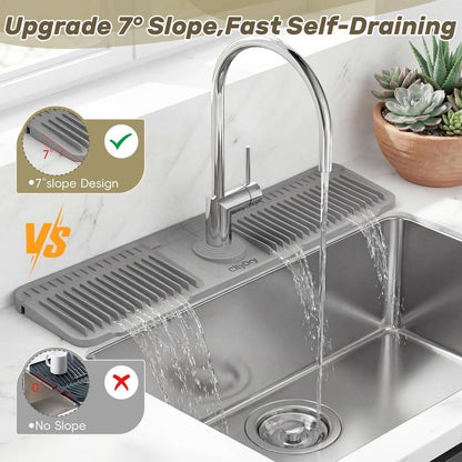 Extra‑long Silicone Sink Faucet Splash Guard Mat – Quick Drain & Drying Organizer
