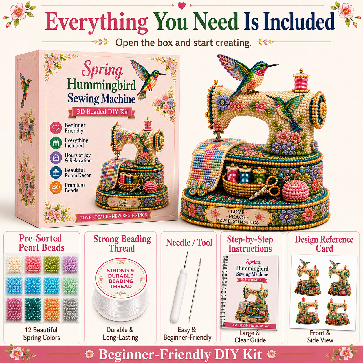 🔥LAST DAY 49% OFF - 💖🌸Spring Hummingbird Sewing Machine 💗 3D Spring Limited Keepsake Edition