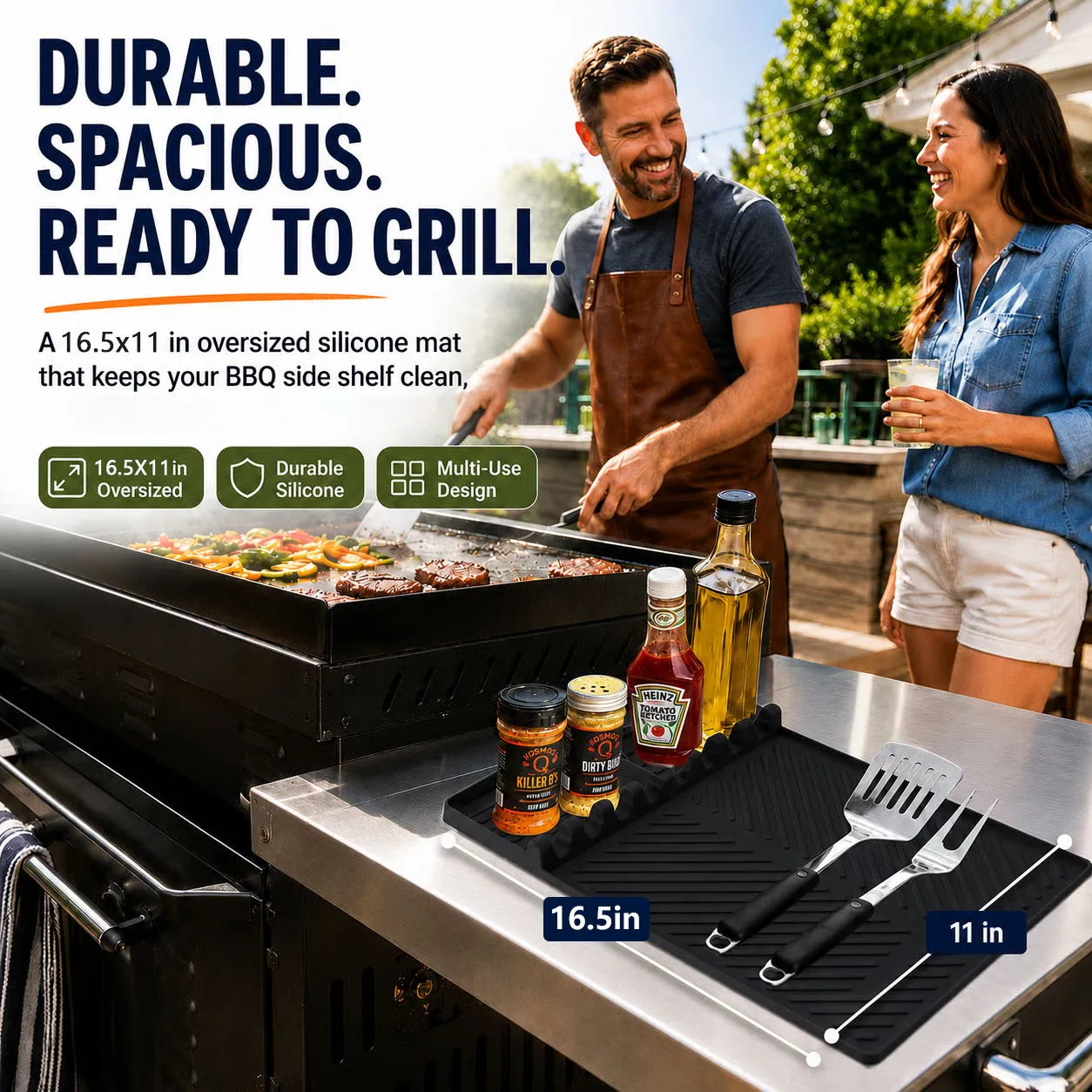 16.5x11" Silicone Mat – Heat Resistant, Dishwasher Safe, Non-Slip for Grill & Counter