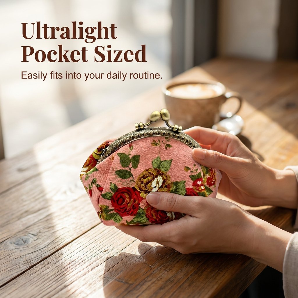 🌸 Vintage Floral Kiss-Lock Mini Wallet Clutch — Lightweight Daily Carry Purse for Women