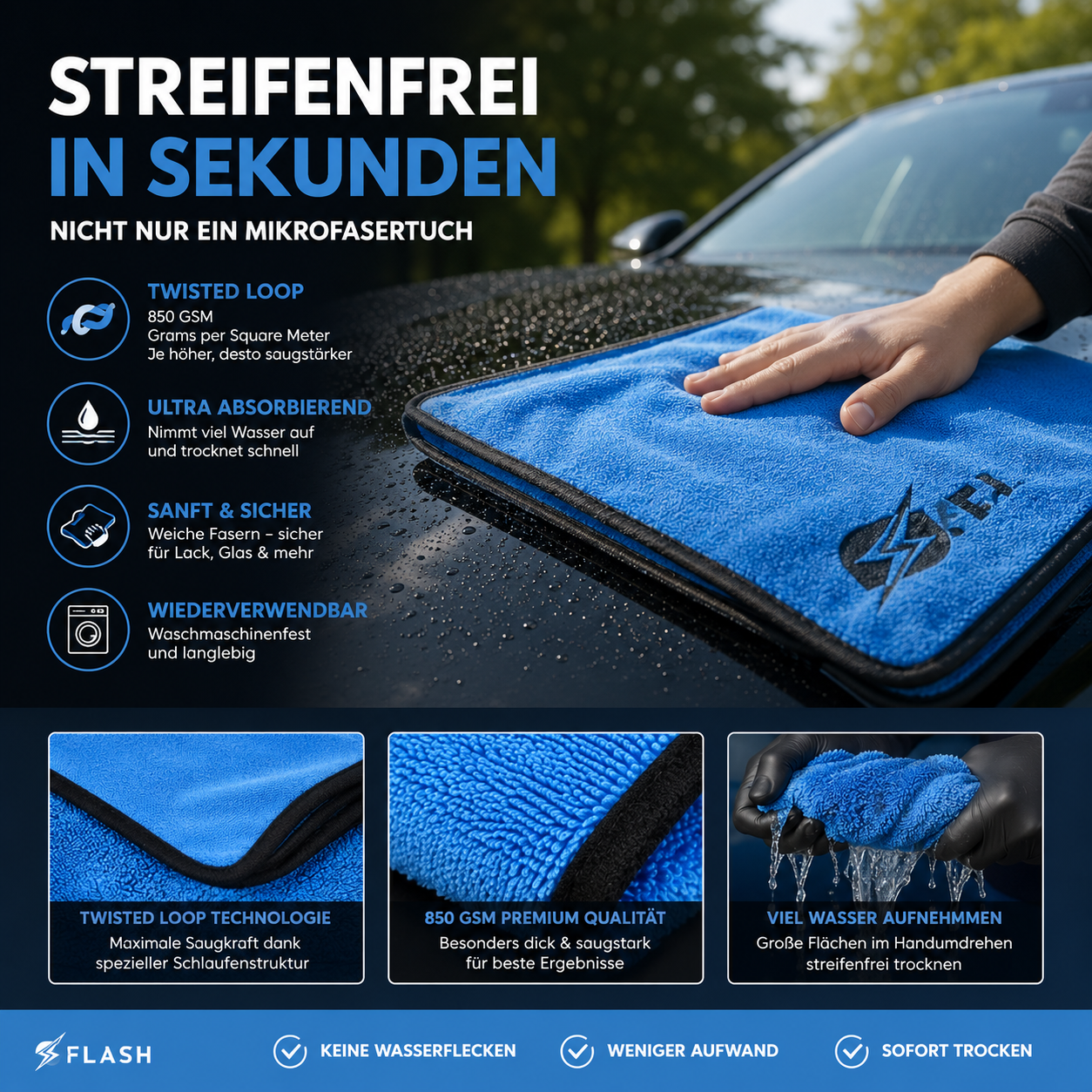 💧🚗Flash Detail V2 Car Drying Cloth-Ultra Absorbent Car Drying Towel