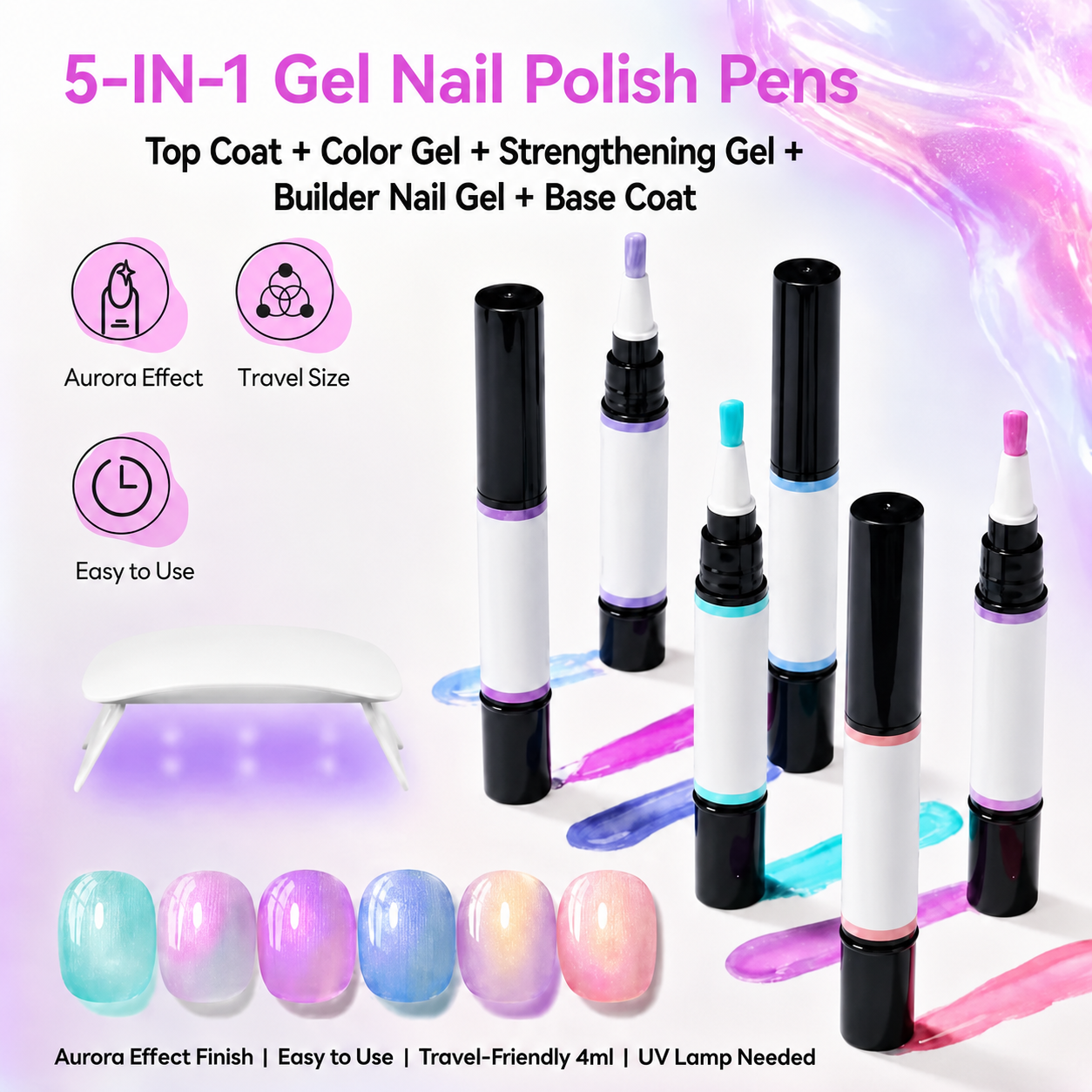 ✨ Gel Nail Polish Pen: Beginner-friendly and easy to carry on the go; delivers a brilliant, glossy finish with up to 14 days of long-lasting wear.