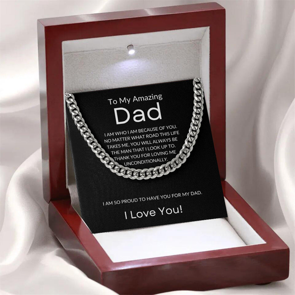 ❤️【Father’s Day】 Gifts for Dad, Cuban Chain Necklace with Message Card and Gift Box