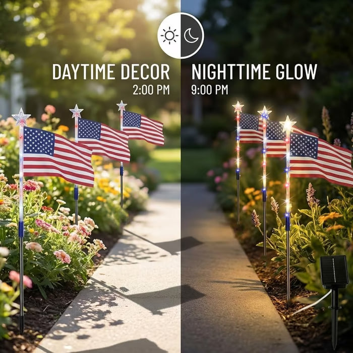 🔥Last Day-70% OFF🔥8 Solar American Flag Pathway Lights – Red, White & Blue Yard Glow for 250th Independence Celebration 🇺🇸✨
