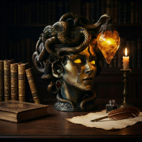 🐍 Medusa Gothic Lamp – Glowing Eyes Mythology Decor for Dark Fantasy Rooms ✨