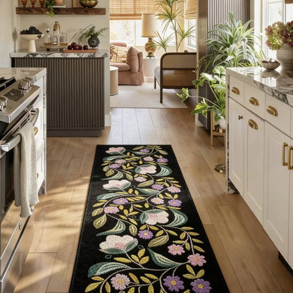 Vintage Flower Washable Runner Rug