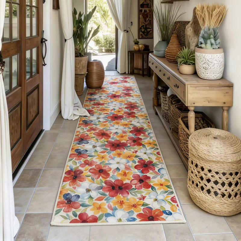 Washable Flower Runner Rug– Non-Slip & Pet-Friendly