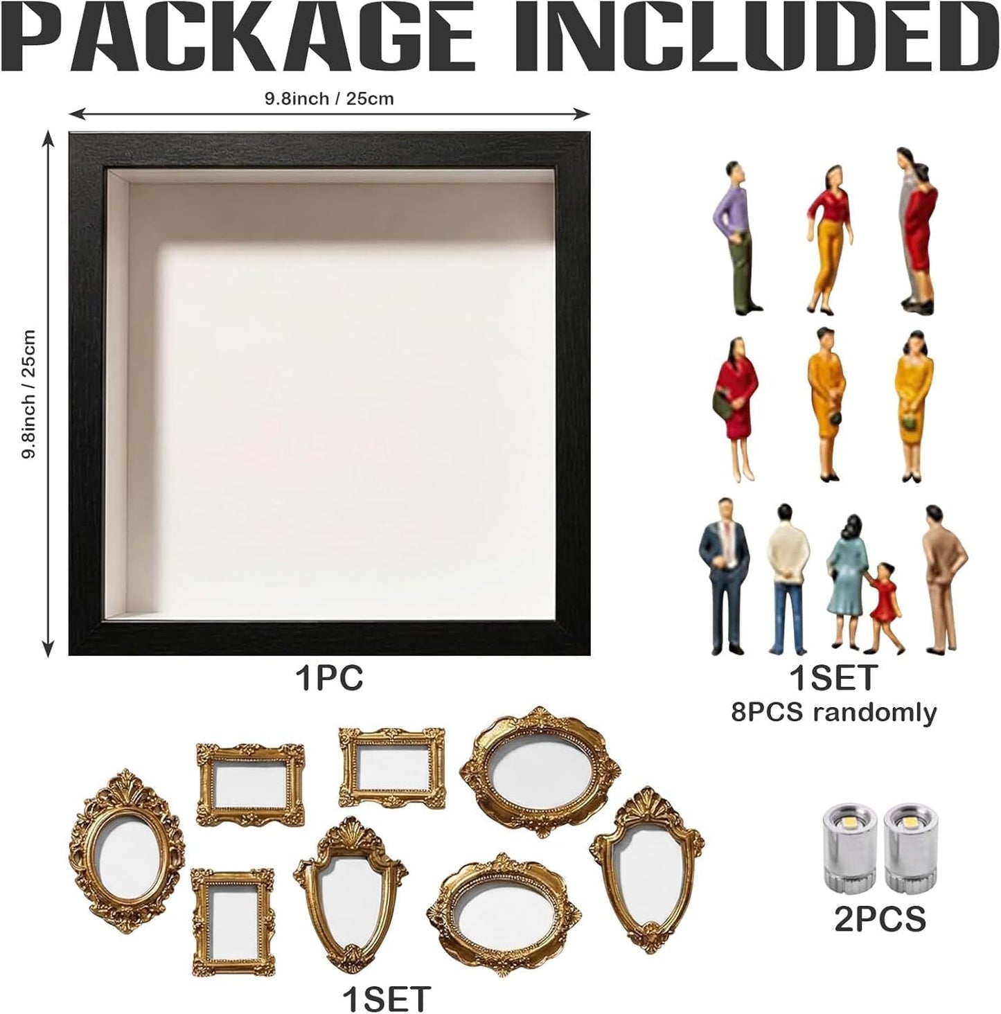DIY Mini Museum Shadow Box Kit - Customizable 3D Memory Display Frame with LED Lights, Mini Frames & Figurines for Wedding, Graduation & Gifts