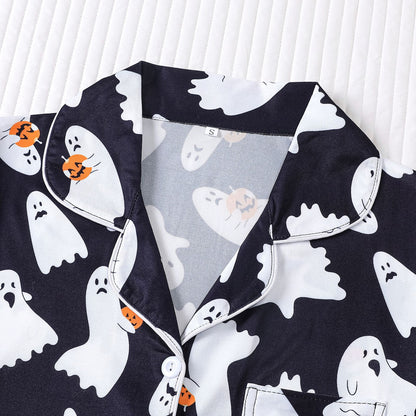Women's Halloween Print Lapel Pajama Set – Mid-Year Sale: Casual, Comfortable Short-Sleeve Top & Shorts – All-Season Loungewear