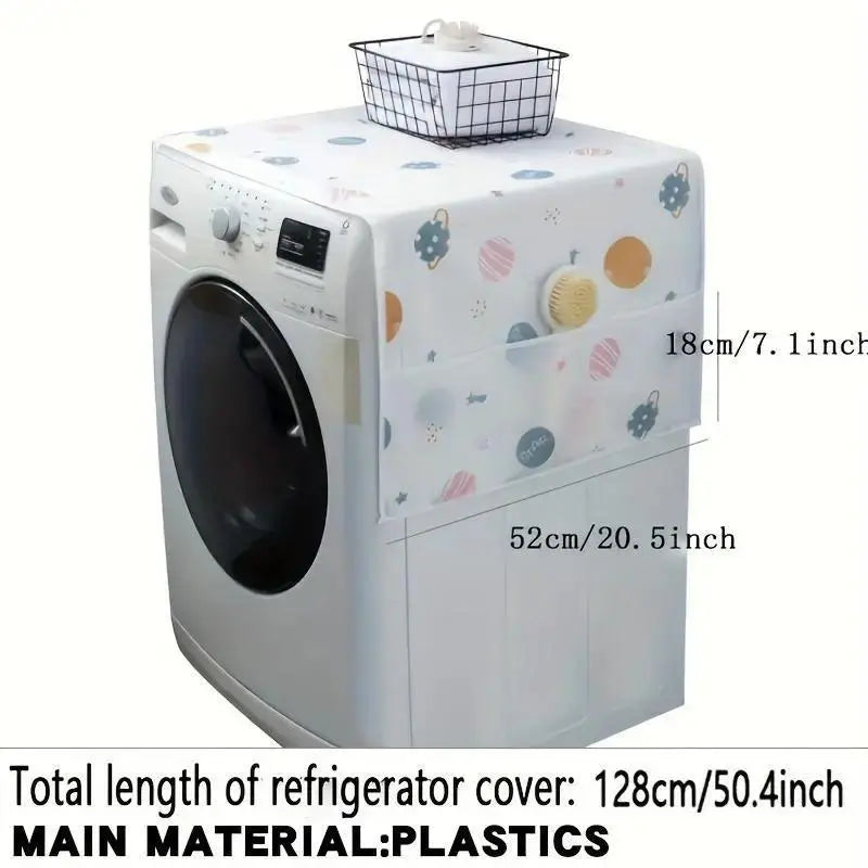 Daisy-print refrigerator dust cover with storage pockets