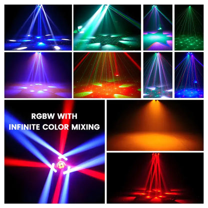 MDT Super 6-IN-1 Moving Head DJ Lights with RGBW 6-Arm Beams, Bee-Eyes Effect