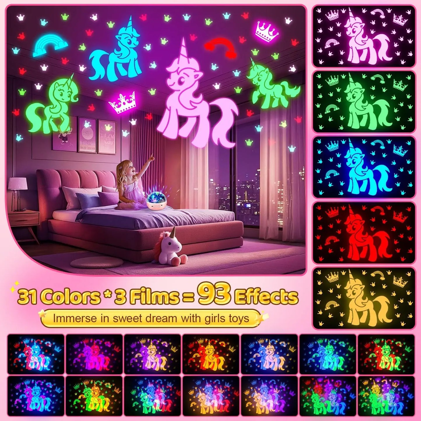 Magical 5-in-1 Kids Star Projector 🌙✨ 91 Light Effects • Remote Control • 360° Rotation • Perfect Bedtime Gift