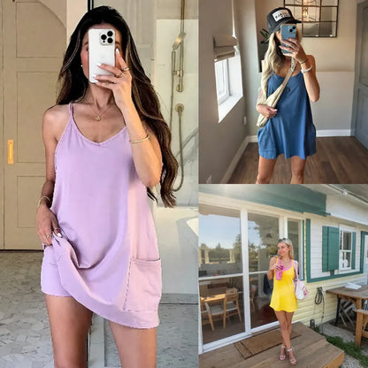 🔥Limited time offer🔥Womens Summer Sleeveless Mini Dress V Neck Spaghetti