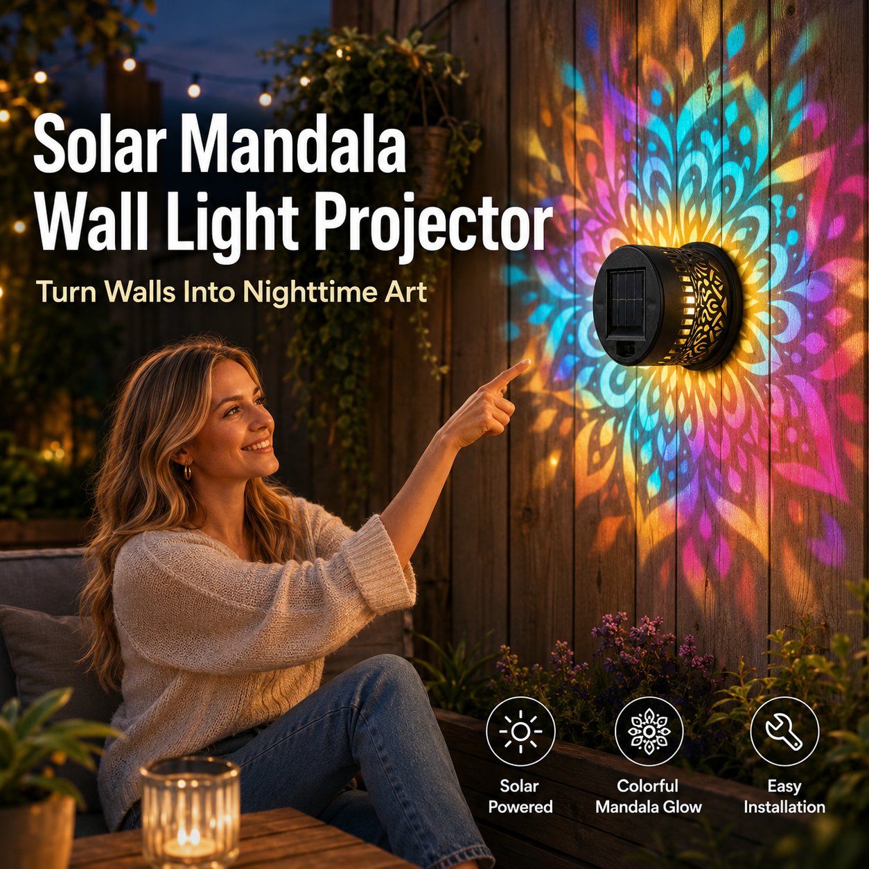 🌈 Mandala Solar Wall Lamp – Magical Patio Night Ambience✨