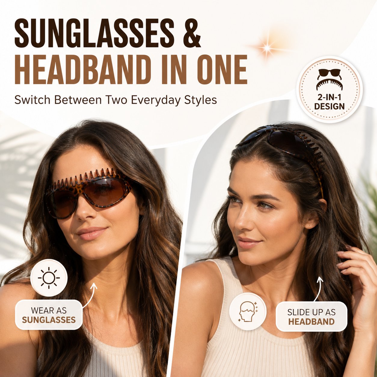 🔥50% OFF TODAY😎 2-in-1 Tortoiseshell Sunglasses Headband