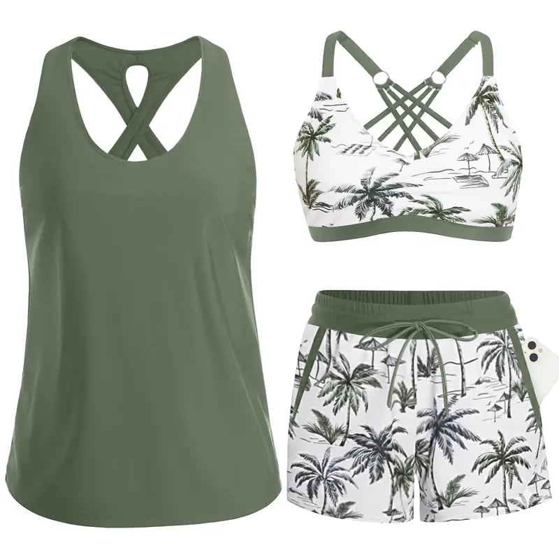 🏖️SUMMER SALE 49% OFF 🔥Aqua Eve Three Piece Tankini with Shorts🩱