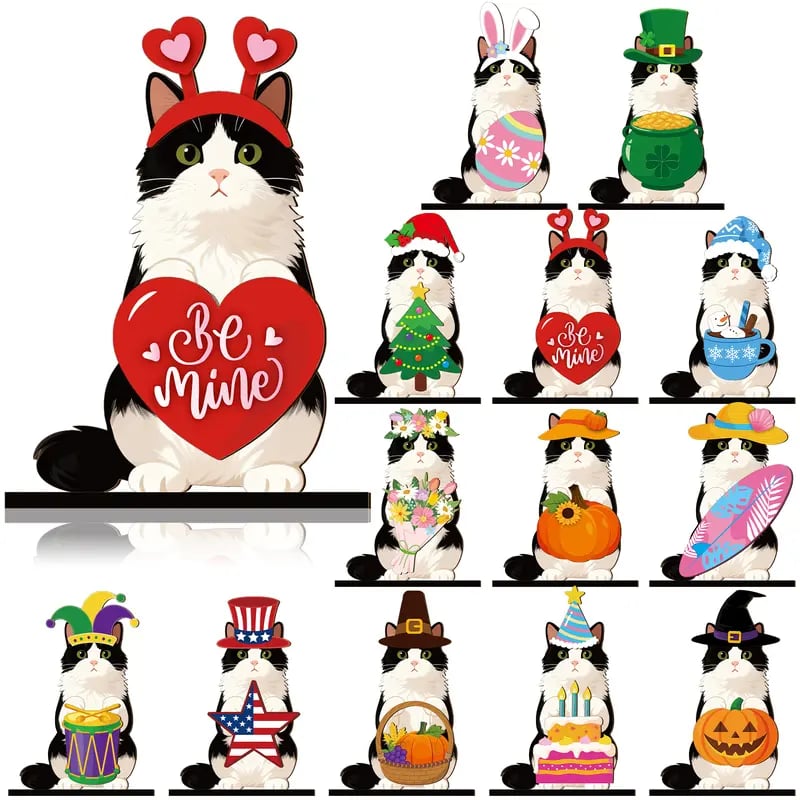 Cute Animal Wooden Sign – Interchangeable Magnetic Hats & Seasonal Decor