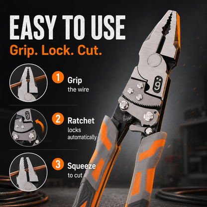 🔧 Labor-Saving Ratchet Lock Multi-Functional 55# Steel Linesman Pliers with Anti-Slip Rubber Grip