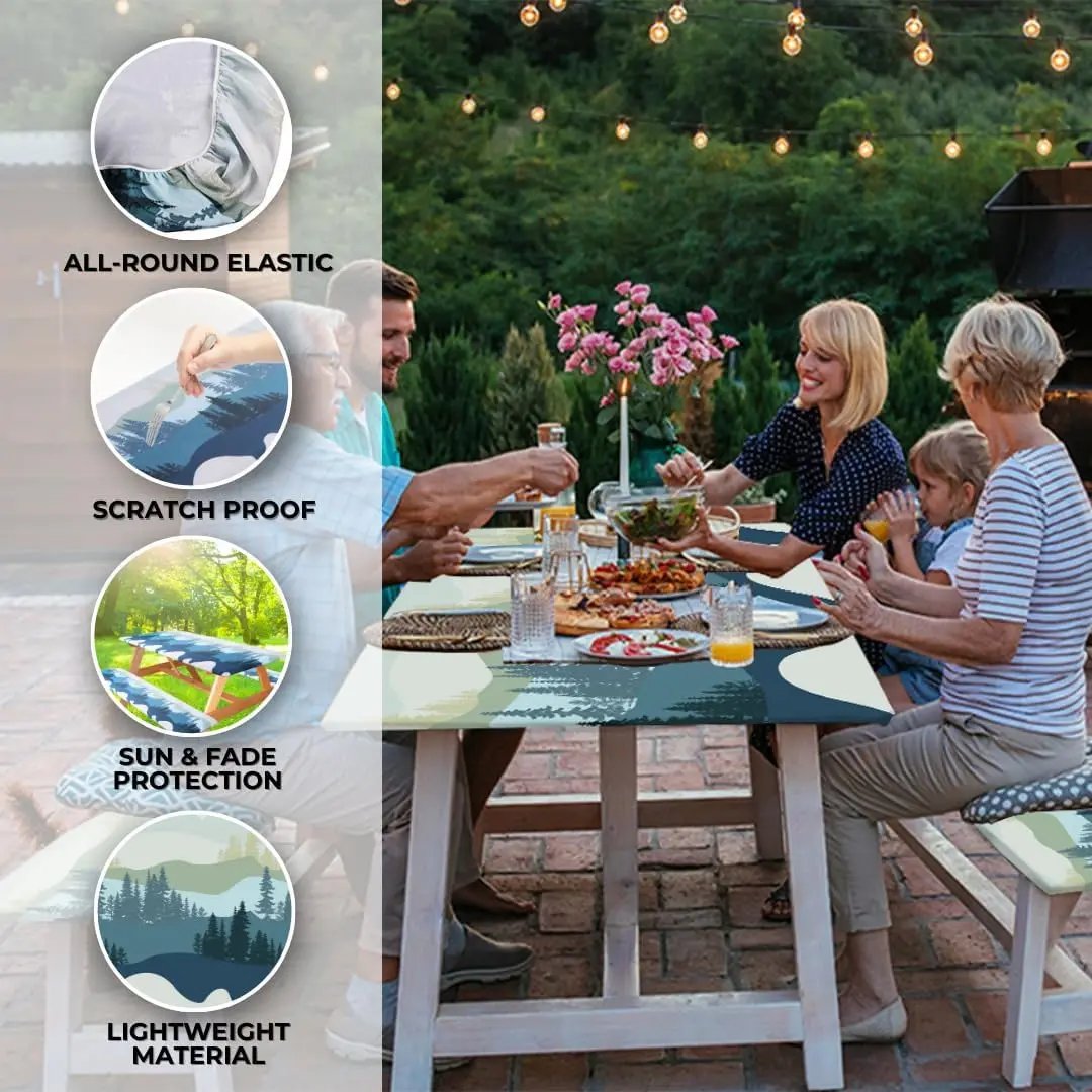 🧺Stretch Picnic Tablecloth Set | Bench Covers + Carry Bag Included 👜