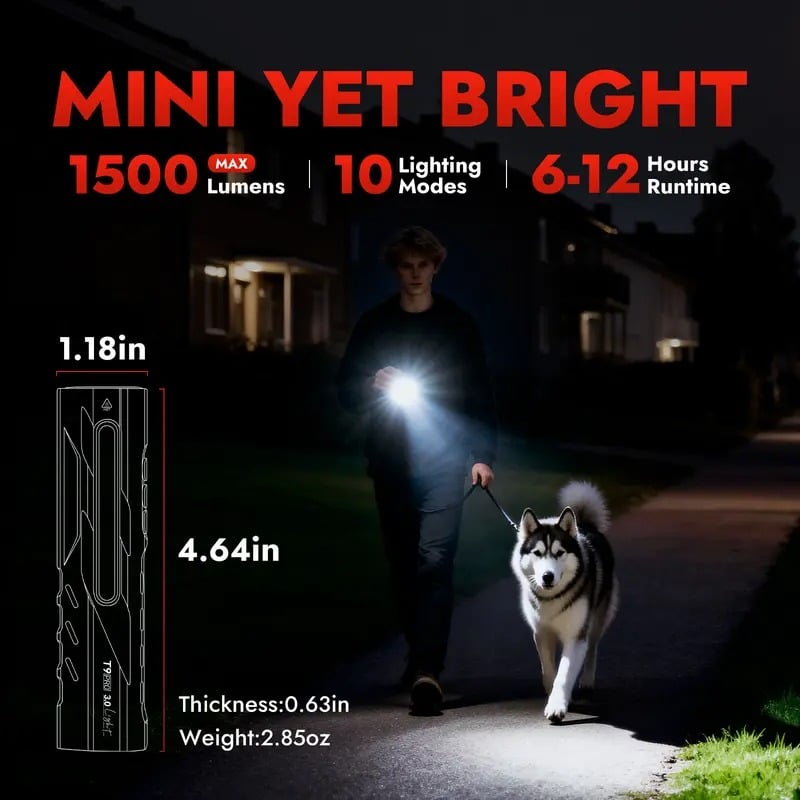 🔦 T9 PRO EDC Flashlight | 1500 Lumens Multi-Light LED Flashlight with Laser Red & UV Light