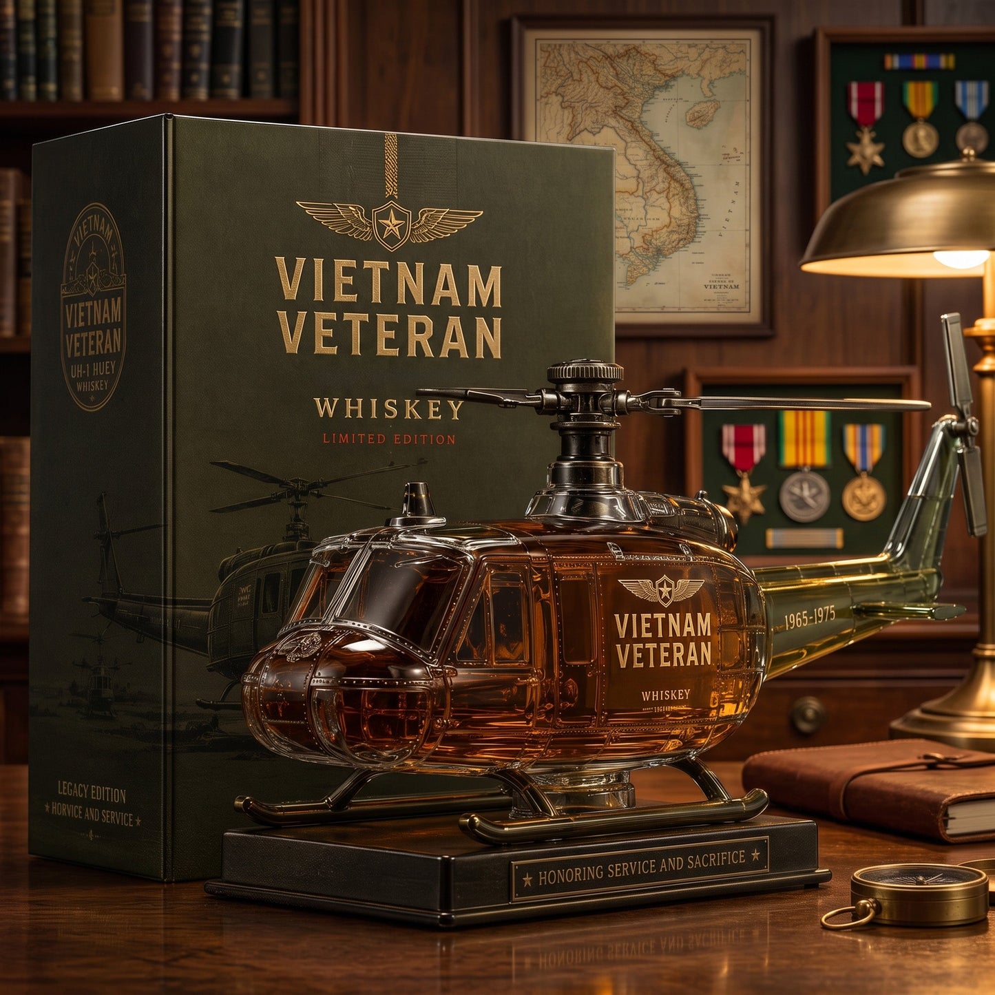 🎖️Vietnam Veteran  Military Helicopter 1965-1975 Whiskey Bottle