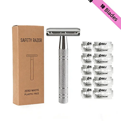 Double Edge Safety Razor Set with 10 Replaceable Blades