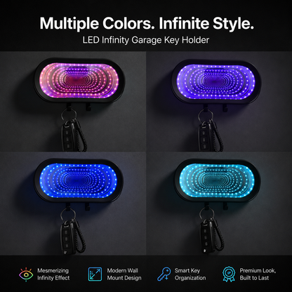 🌟Infinity LED Garage Key Holder | Illusion Mirror Rechargeable Holder
