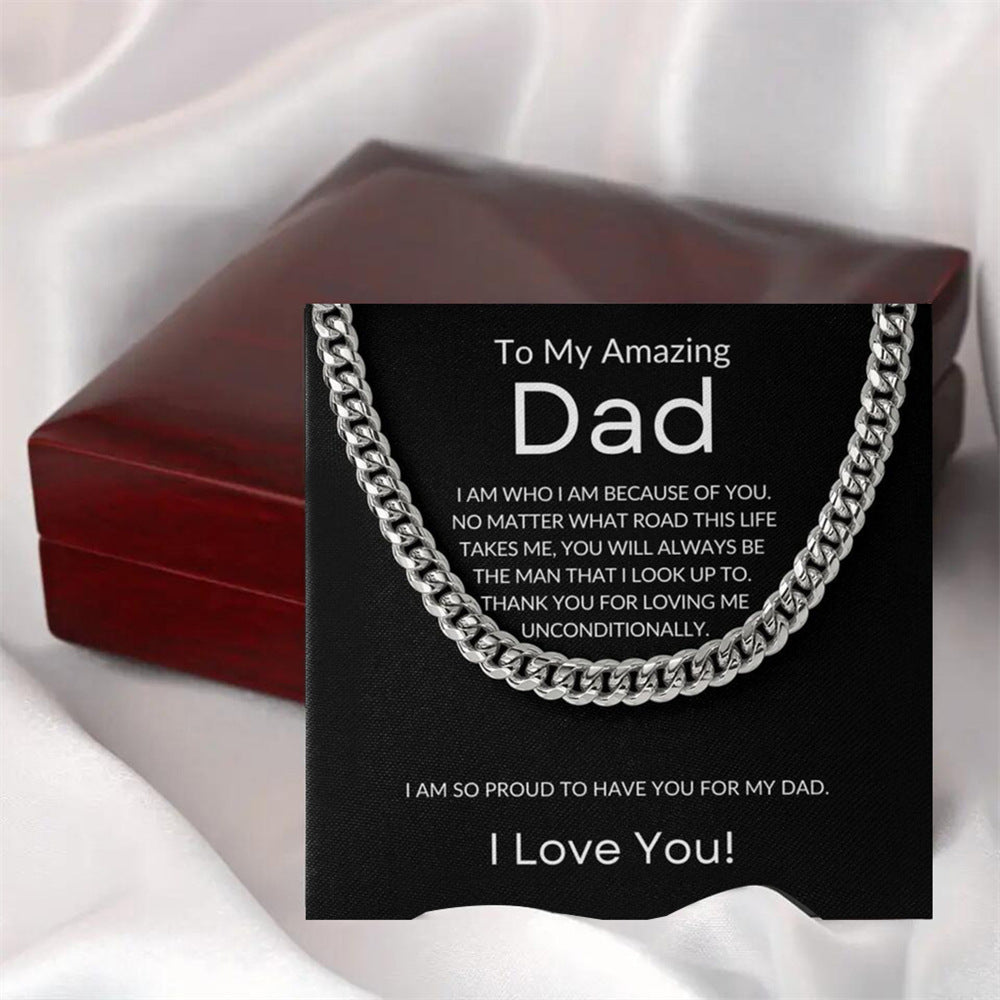 ❤️【Father’s Day】 Gifts for Dad, Cuban Chain Necklace with Message Card and Gift Box