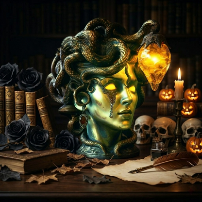 🐍 Medusa Gothic Lamp – Glowing Eyes Mythology Decor for Dark Fantasy Rooms ✨