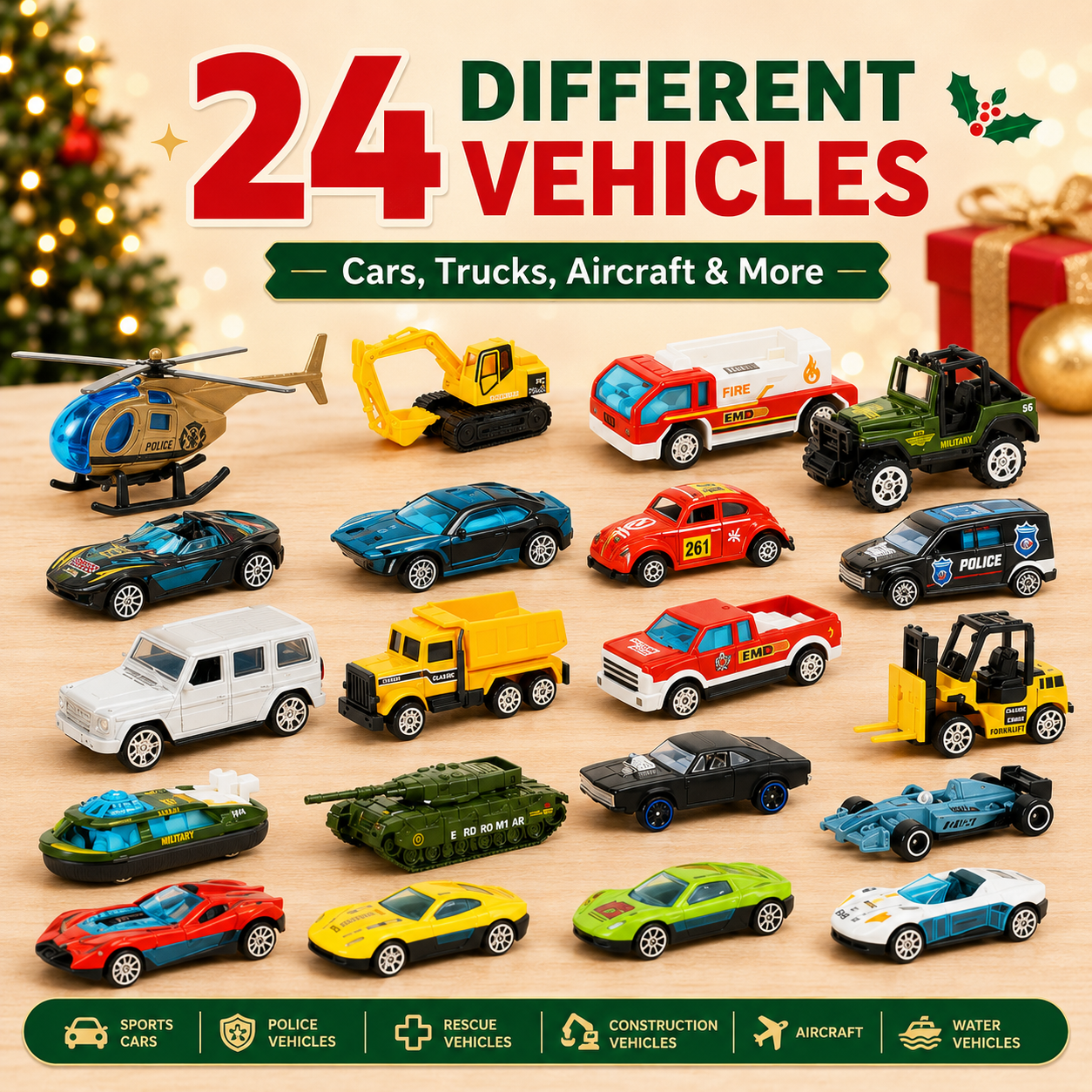 🔥 Last Day 50% OFF🎅 2026 Christmas Advent Calendar 24 Diecast Cars Set 🚗✨