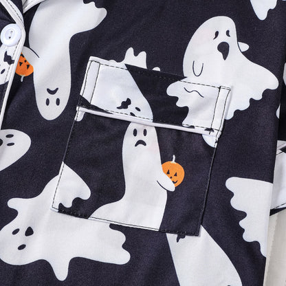 Women's Halloween Print Lapel Pajama Set – Mid-Year Sale: Casual, Comfortable Short-Sleeve Top & Shorts – All-Season Loungewear