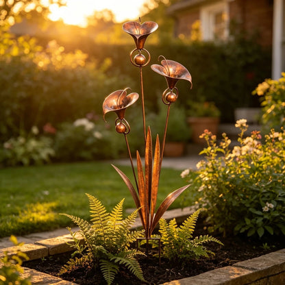 Copper Calla Lily Garden Chime Set – Peaceful Outdoor Decor for Flower Lovers 🌿🔔