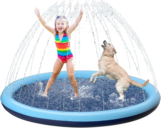 Outdoor Dog Water Sprinkler Pad- Portable Non-Slip Fun Pet Splash Pad for Bathing &Play