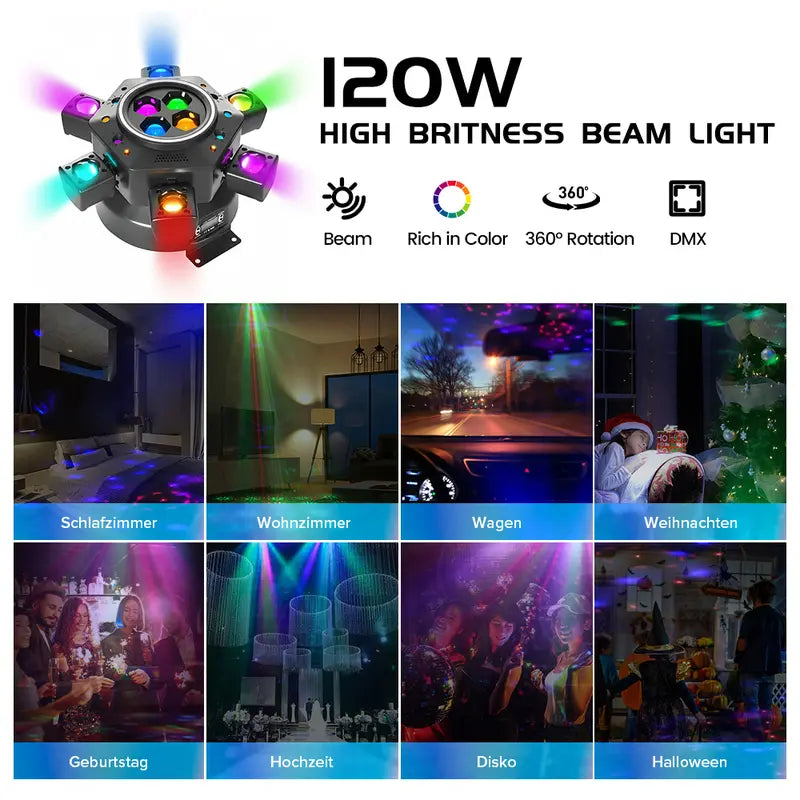 MDT Super 6-IN-1 Moving Head DJ Lights with RGBW 6-Arm Beams, Bee-Eyes Effect