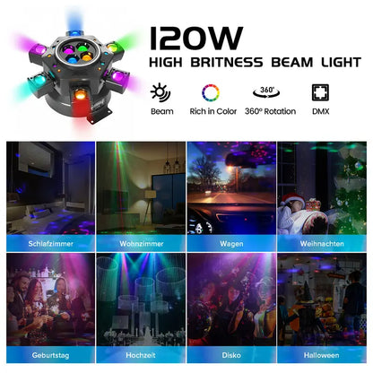 MDT Super 6-IN-1 Moving Head DJ Lights with RGBW 6-Arm Beams, Bee-Eyes Effect