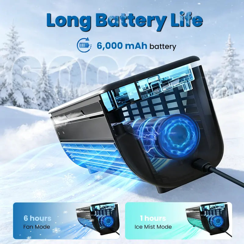 🌬️ Portable Ice Mist Cooling Fan | 6000mAh Rechargeable, Wall-Mount/Desktop, Remote Control - Cool & Humidify Anywhere!