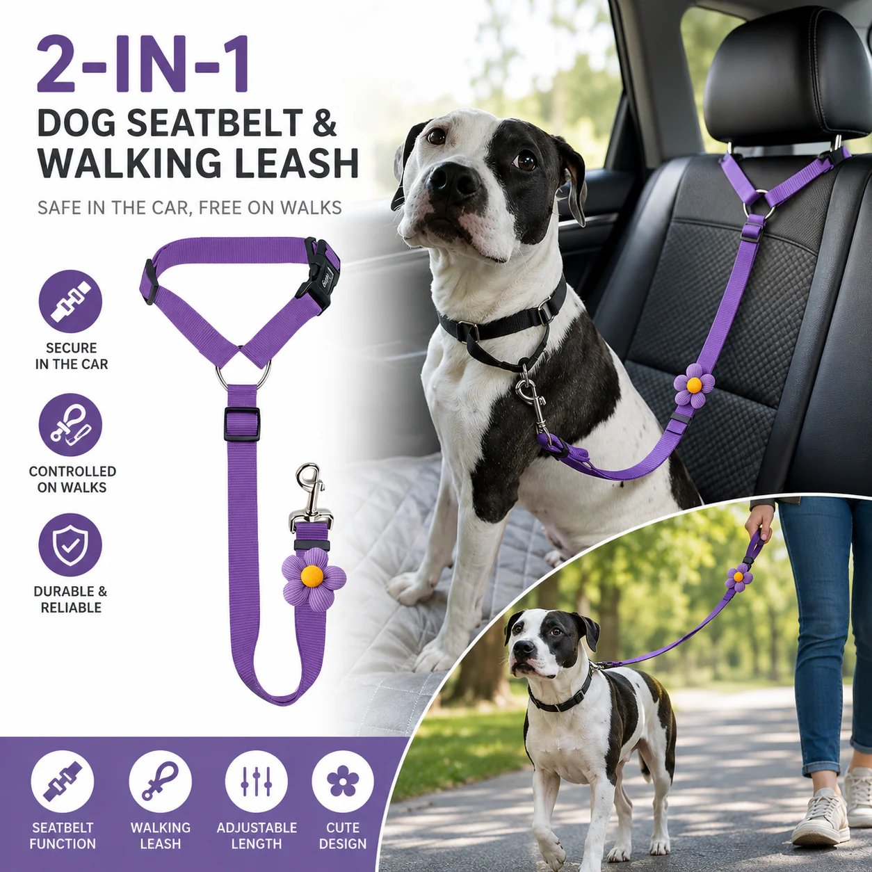 🔥HOT SELL🎁2-in-1 Dog Car Seat Belt & Walking Leash