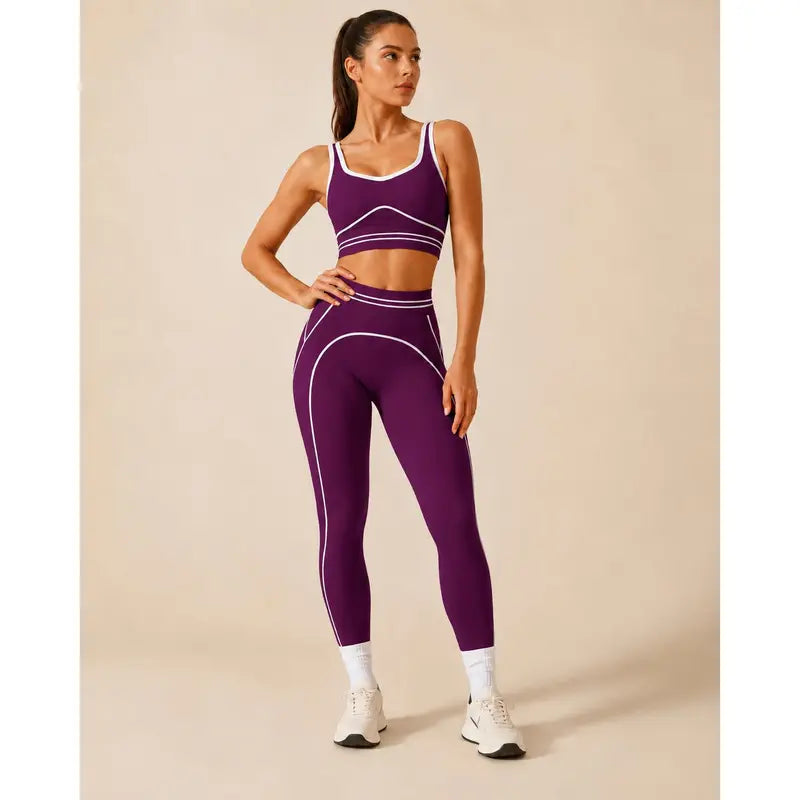 Women's High-Waisted Athletic Yoga Pants Set - Fitness Outfits, Modern Sportswear, Butt-Lifting Tight-Fitting Gym Training, Outdoor Tennis Clothes