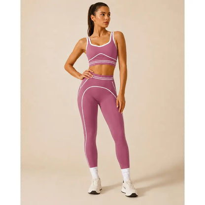 Women's High-Waisted Athletic Yoga Pants Set - Fitness Outfits, Modern Sportswear, Butt-Lifting Tight-Fitting Gym Training, Outdoor Tennis Clothes