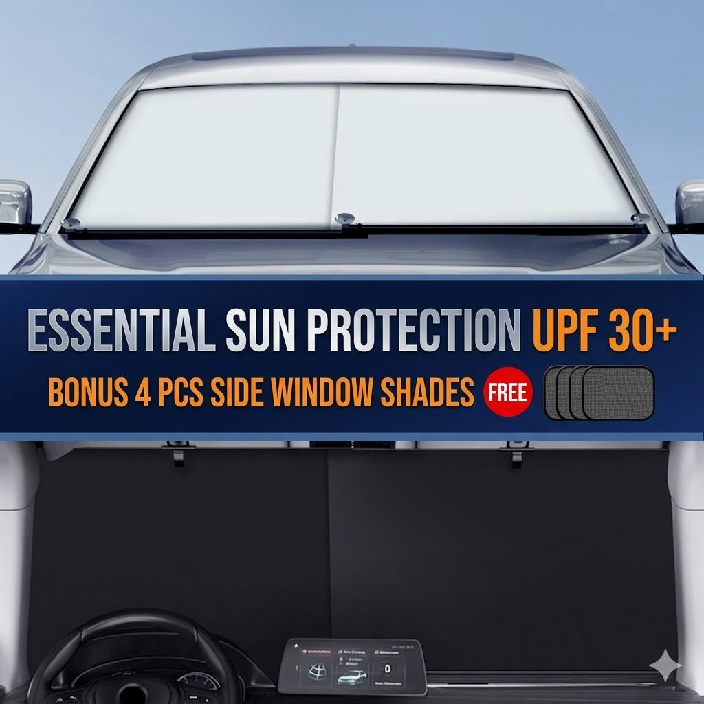 Retractable Car Windshield Sun Shade - 1-Second Setup Auto Rolling UV & Heat Reflector, Universal Fit Sun Blocker Window Cover
