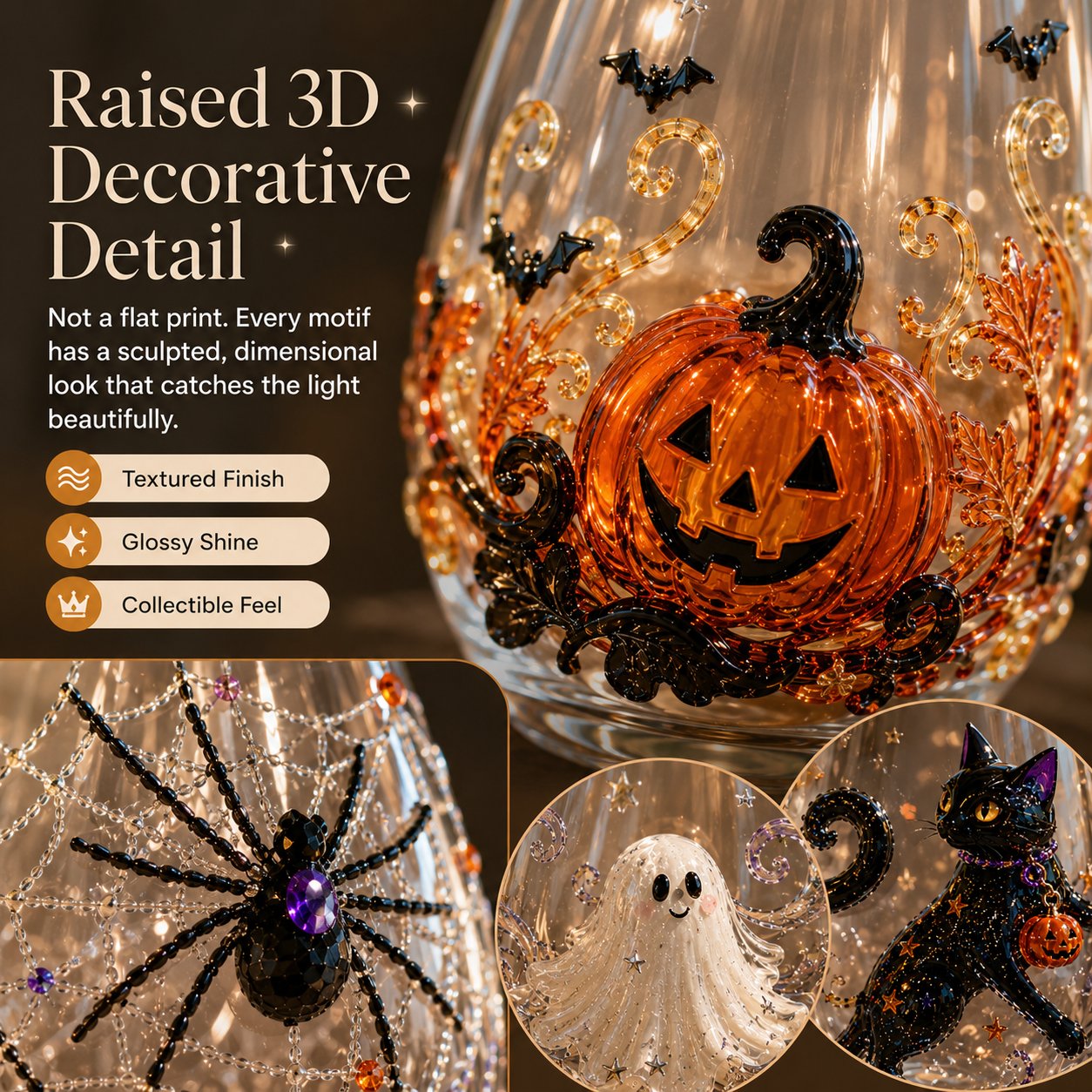 🎃 3D Halloween Artisan Glass Cups, Festive Parties & Cozy Fall Home Bar Vibes